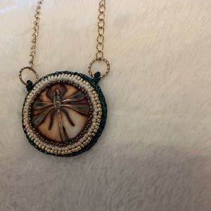 Bead embroidered dragonfly pendant